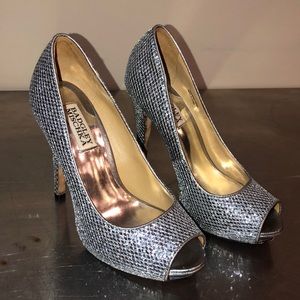 Badgley Mischka silver sparkly heels